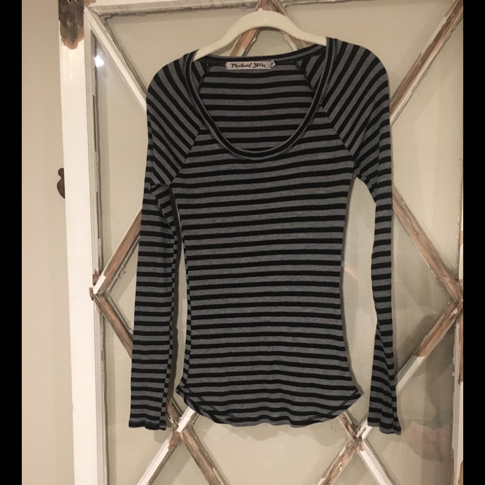 Michael Stars Striped Raglan Thermal Tee
